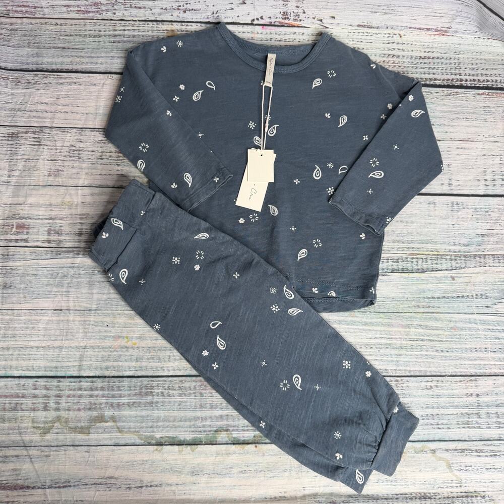Rylee + Cru Baby 12-18M Blue Paisley Bandana Print Top Pants Set NWT
